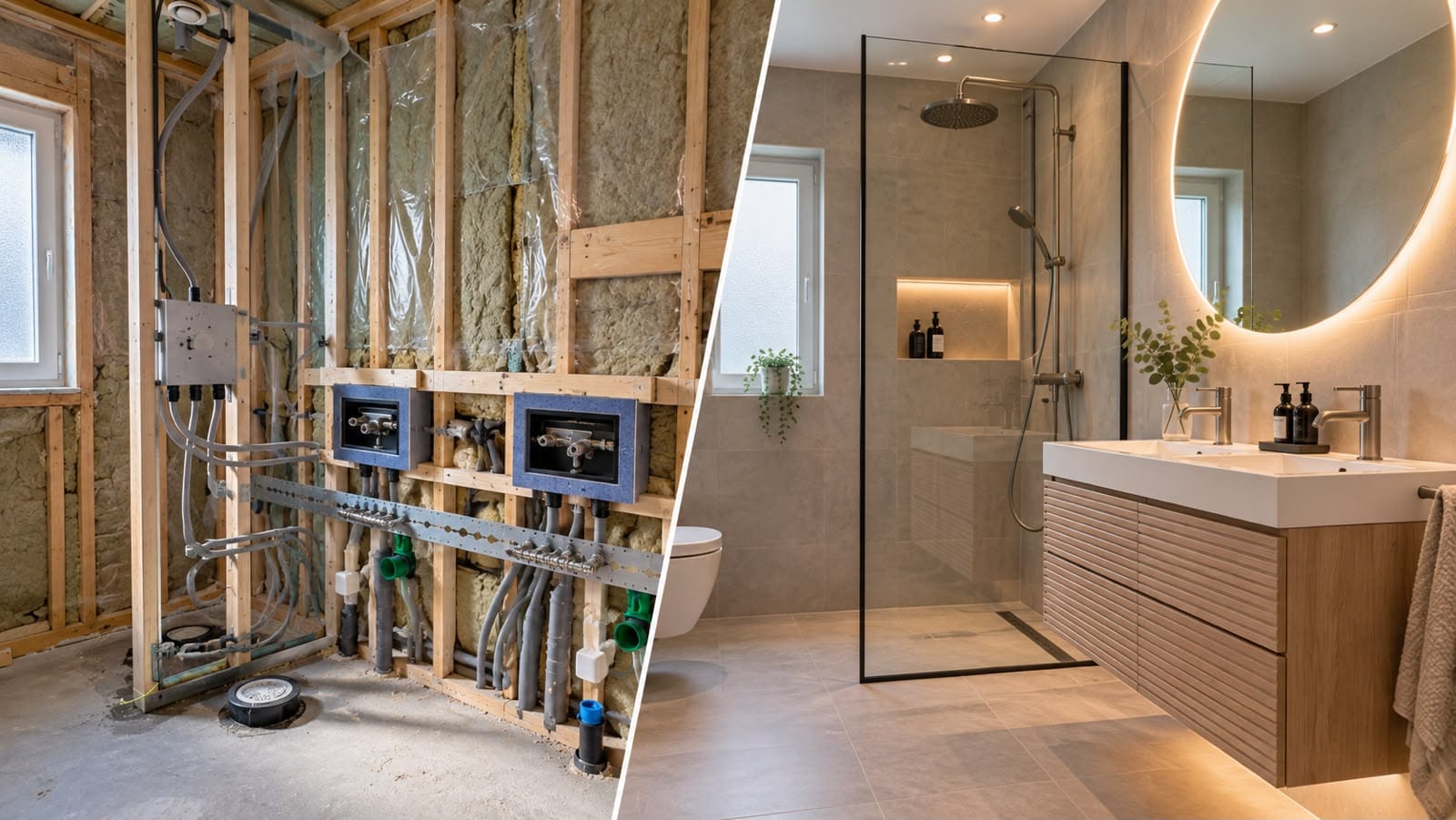 Badrum före och efter våtrumsrenovering